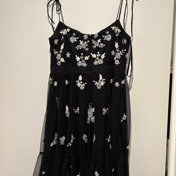 Black Floral Embroidered Spaghetti Strap Dress - Picture 3 of 3